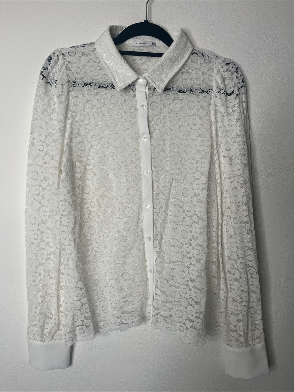 Stradivarius White Lace Button-Down Shirt